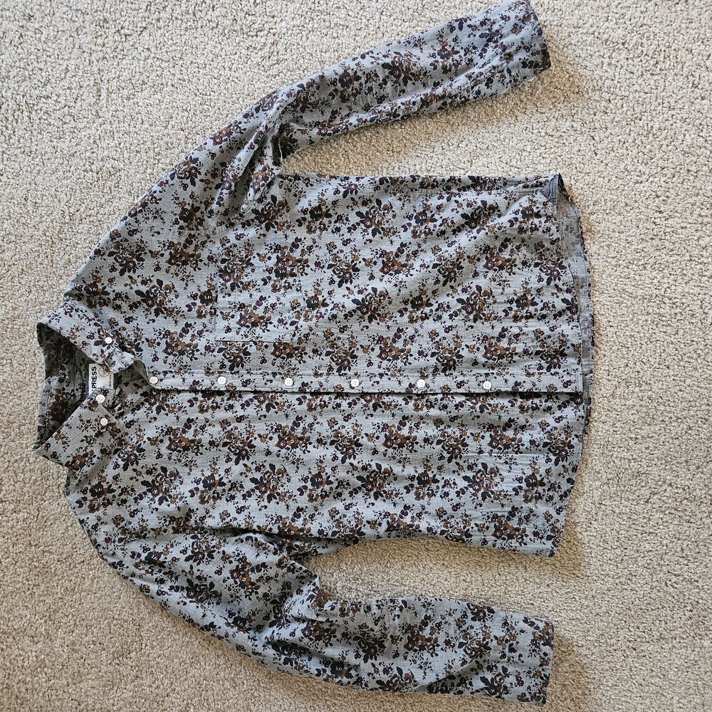 Express Floral Button Down Shirt - Black and Gray